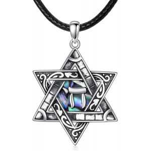Collier &Eacute;toile De David En Argent Sterling Chai Avec Pendentif En Coquillage D'ormeau,Collier Juif H&eacute;breu,Bijoux Pour Femmes Et Hommes - Neuf