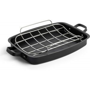 Checarzhn--No1-Carbon Steel Rôtissoire À Induction En Acier Au Carbone 47x27x6 Cm Avec Grille De Rôtis Amovible En Acier Inoxydable, Peut Aller Au Four Jusqu'à 300°C, Noire - Neuf