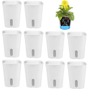 lbgwp60-Lot De 10 Pots De Fleurs À Arro Automatique - En Plastique - Mini Pots De Fleurs Avec Système De Mèche - Petits Pots De Fleurs Ronds Pour Plantes D'Intérieur - Blanc - Neuf
