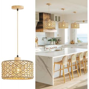 Ulteronixshop-Suspension Rotin Tiss&eacute; &Agrave; La Main,30cm 1-Lumi&egrave;res Boho Bambou Lustre Salon Ferme E27 D&eacute;coration Bois Luminaires Int&eacute;rieur Pour Cuisine Chambre Salon Salle &Agrave; Manger - Neuf