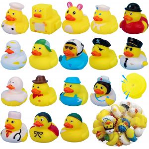 KALANKA-Canards en Caoutchouc Assortis, 17 Pièces Jouet de Bain Canard Nouveauté Jouet Bain Bébé Colorés Grincement Animaux Jouets Flottants avec Sac en Filet pour Bébé Douche Fête d'anniversaire - Neuf