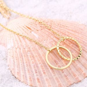 Collier Tendance En Argent Sterling 925 Avec Pendentif Double Anneau Pour Femme (Or) - Neuf