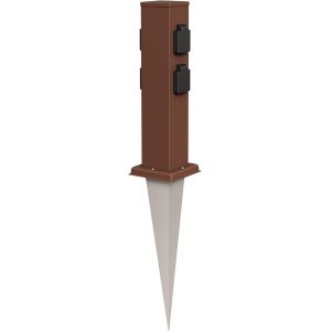 Colonne De Prises De Jardin Polly Avec Piquet De Terre Pour L'Extérieur, Ip44, 4-Fois, Acier Inoxydable, Carré, Brun, 40Cm - Neuf