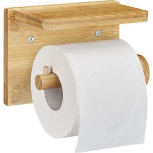 meimie-Porte-Papier Toilette,Avec Espace De Rangement Pour Portable & Lingettes,Bambou,Hlp 12X16X10,3 Cm,Nature,1 - Neuf