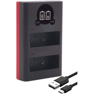18802 Chargeur pour Batterie BLS-5 BLS-50 BLS-1-Compatible avec Olympus Om-System-Mini Chargeur Dual LCD-Alimentation Via USB-C ou Micro-USB - Neuf