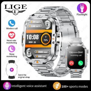 Lige-Montre Intelligente Étanche Avec Éclairage Led, Écran 2.01 "", Moniteur De Santé, Sport De Plein Air, Appel Bluetooth, Android, Ios.Steel Strip Silver. - Neuf