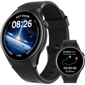Montre Connect&eacute;e Homme Femme avec GPS Int&eacute;gr&eacute;, Smartwatch avec Appels Bluetooth, 100+ Sportifs, Fr&eacute;quence Cardiaque, Sommeil, IP68 &Eacute;tanche, Montre Connectee pour Android/iOS (Noir, 43 mm) - Neuf
