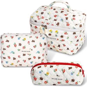 MAA-Trousse de Toilette Femme Voyage,Trousse Maquillage,Matelassée Trousse Toilette XL,Pochette Maquillage Grande Capacité Voyage Motif Floral pour Femme Fille - Neuf