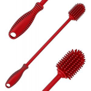 Brosse en silicone pour flacons étroits - Souple - Manche rouge - Neuf