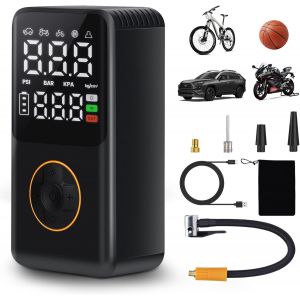 MEVRONISSHOP-Compresseur &agrave; Air Portatif 4000mAh,150PSI Gonfleur Pneus Voiture,7.4 V avec Fonction de PowerBank,Lumi&egrave;re LED Et Arr&ecirc;t Automatique,5 Modes pour Id&eacute;al pour V&eacute;los/Motos/Ballons - Neuf