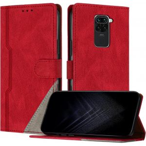 Kal-Étui Pour Xiaomi Redmi Note 9 4g / Redmi 10x, Housse En Cuir Pu Avec [Protection Antichoc Tpu] [Fonction Support] [Porte-Cartes ] Antichoc Magnétique Coque Pour Redmi Note 9 4g - Rouge - Neuf
