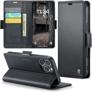 Maa-Coque Pour Iphone 16 Pro Max, Étui Housse En Rfid Protection Premium Pu Cuir Portefeuille Rabat Case Magnétique Stand Antichoc, Étui Case Pour Iphone 16 Pro Max, Noir - Neuf