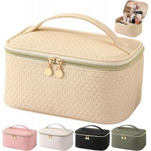 MAA-Trousse de Toilette Femme Voyage,Trousse de Maquillage Grande Capacité, Multifonction Imperméable Trousse de Voyage avec Compartiments Makeup Bag ¿Beige¿ - Neuf