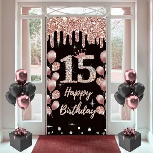 Décoration De 15e Anniversaire Pour Filles - Poster « Happy 15th Birthday » - Bannière De Porte En Tissu - Bannière Murale/Porte - Bannière De Fond Pour Fête D'anniversaire De Fille - Neuf