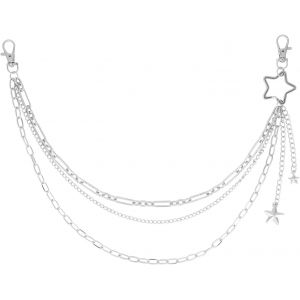 TRAHOO-Cha&icirc;ne de Pantalon Multicouche, &Eacute;toile &Eacute;l&eacute;gante Cha&icirc;ne de Jean Argent&eacute;e avec Fermoir Mousqueton Style Hip-Hop Punk Portefeuille Porte-Cl&eacute;s pour Hommes Femmes Poche Accessoires - Neuf