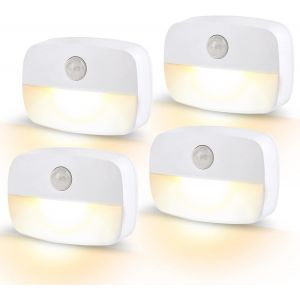 Veilleuses Led, Lumi&egrave;re De D&eacute;tecteur De Mouvement Avec Capteur De Cr&eacute;puscule, Veilleuse Enfant Pour Chambre B&eacute;b&eacute;, Cuisine, Couloir, Escalier, Salon, Blanc Chaud, Lot De 4 - Neuf