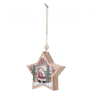 Décor De Noël Lumière En Forme D'étoile En Bois Pendentifs Dessin Animé - Neuf