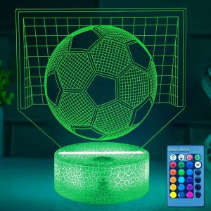 Football Veilleuse, 3d Led Lampe Optique Illusion Veilleuse Enfant, Illusion Soccer Table Lampe, Télécommande 16 Couleurs Changeantes Dimmable, Cadeau De Noël Pour Filles Garçons Chambre Décor - Neuf