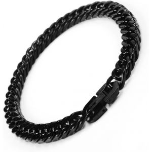 Eryi-Bracelet Cubain En Acier Inoxydable 316l Pour Homme Avec Fermoir, Bracelet Cubain Solide En Argent Noir Avec Coupe En Diamant De 8mm, Cadeaux De Bijoux Pour Homme - Neuf