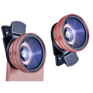 Kit d'objectif macro grand angle 0,45x portable pour appareil photo de t&eacute;l&eacute;phone portable, or rose - Neuf