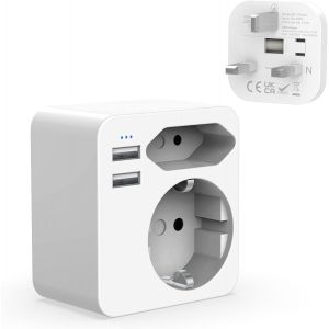 JEXNOVASHOP-Adaptateur Anglais, Francais Deux Ports USB 2.4A, France vers UK avec Prise European and Schuko, Type G Utilisation Au Royaume-Uni - Neuf