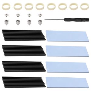 4 Pi&egrave;ces Dissipateur M.2 SSD, Dissipateur Thermique en Aluminium, avec Vis SSD M.2 et Pad Adh&eacute;sive Thermique, pour Ordinateur Refroidisseur M.2, 70X22X3mm, Noir - Neuf