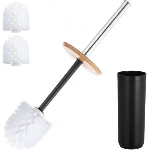 Kal-Lot De 3 Brosses De Toilette En Plastique De Bambou Avec Seau De Rangement, 3 Têtes De Brosse Pour Accessoires Décoratifs De Salle De Bain (Noir) - Neuf