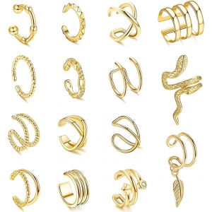Kal-Faux Piercing Oreille Ear Cuff Clip D'oreille Attache Boucles D'oreilles Réglables Non Perçantes Pour Femmes Faux Piercing Clip On Cartilage Helix Wrap Oreille Bijoux Ensemble - Neuf