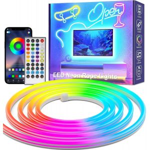 Ruban N&eacute;on Rgb 10 M&egrave;tres, Neon Bande Led App Contr&ocirc;le, Multicolore 12v Flexible &Eacute;tanche D&eacute;coupable Synchronisation Musicale Bandeau Lumineuse Led Avec Alimentation 220v Pour Int&eacute;rieur D&eacute;co - Neuf