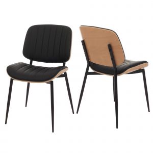 Lot de 2 chaises de salle &agrave; manger HWC-O44, chaise de cuisine, bois courb&eacute; similicuir &Ouml;ko-Tex MVGnaturel, noir - Neuf
