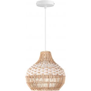 Kal-Lustre Suspension En Bambou Tissage Lampe Suspendue Style Boho Ø32cm Abat-Jour En Rotin Bambou Bicolore Vintage Luminaire Plafonnier Pour Cuisine Salle À Manger Salon - Neuf