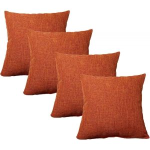 Lot de 4 housses de coussin décoratives carrées en lin 45 x 45 cm, avec fermeture éclair invisible, pour canapé, lit, voiture, bureau, orange - Neuf