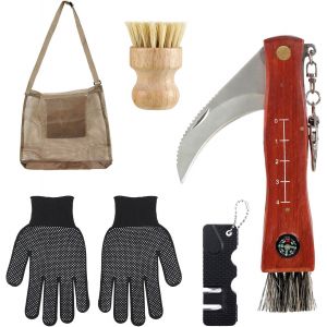 Lot De 6 Couteaux À Champignons Avec Brosse,Portable,Ramasse-Champignons,En Acier Inoxydable,Avec Gants,Brosse À Champignons,Sac De Collecte De Champignons,Sac À Couteau,Couteau À Champignons - Neuf
