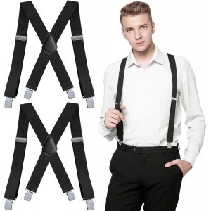 Cauc-Lot De 2 Bretelles R&eacute;glables Pour Homme, 3,5 X 120 Cm, Extra Solides, Avec 8 Clips M&eacute;talliques, Bretelles De Type X Pour Homme Et Femme (Noir), Noir , Taille Unique - Neuf