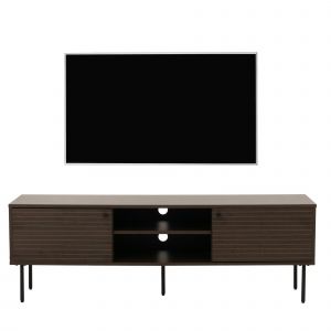 Meuble TV HWC-N78, Buffet bas Armoire TV, style scandinave M&eacute;tal Bois M&eacute;lamine MVG 50x150x40cmbrun fonc&eacute; - Neuf