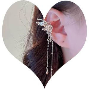 Kal-Boucle D'oreille Papillon Cz Boucle D'oreille Clip Papillon Boucle D'oreille Clip Papillon Longue Chaîne Boucle D'oreille Clip Papillon Argent Bijoux Pour Femmes Et Filles(Droite) - Neuf