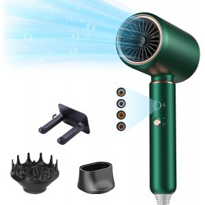 Sèche-Cheveux Ionique Professionnel, 2200w Séchage Rapide, 4 Modes Réglables, Seche Cheveux Ionique, Protection Contre La Surchauffe, Accessoires Diffuseur Boucle Et Buses (Blanc) - Neuf