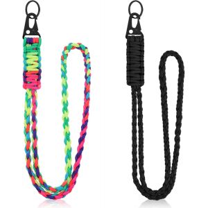 Lot De 2 Cordons En Paracorde Tressée 550 Pour Activités De Plein Air, Porte-Badge, Appareil Photo, Clés, Noir, Multicolore, 55 X 3 Cm / 21.65 X 1.18 Inches - Neuf