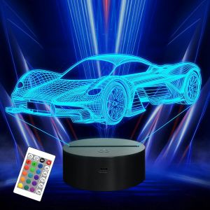 Veilleuse 3D De Voiture Pour Enfant, Sports Racing Illusion Lampe De Chevet Optique 16 Couleurs Changeantes Avec Télécommande Décoration De Chambre Pour Enfants - Neuf