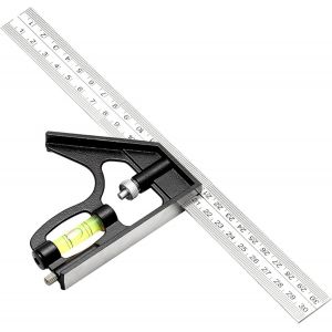R&egrave;gle &agrave; angle droit 300 mm en acier inoxydable, r&egrave;gle combin&eacute;e ajustable pour mesures pr&eacute;cises, outil multifonctionnel pour menuiserie et bricolage - Neuf