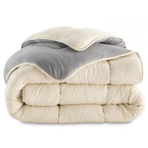 Couette 200x200 Cm Zoe Polaire Biface Gris Et Crème 400 Gr - Neuf