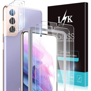 JGD-L&iquest;K 5 Pi&egrave;ces Verre Tremp&eacute; pour Samsung Galaxy S21 5G avec 2 Pi&egrave;ces Protection &Eacute;cran + 3 Pi&egrave;ces Cam&eacute;ra Arri&egrave;re Protecteur - sans Bulles 9H Duret&eacute; Empreintes Digitales de Support - Neuf