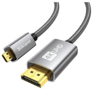 MEVRONISSHOP-C&acirc;ble Micro HDMI vers HDMI 1M, 4K@60Hz, C&acirc;ble Micro HDMI Supporte Ethernet, 3D, HDR et ARC, Micro HDMI to HDMI Compatible avec GoPro Hero 9/8/7/6/5, Raspberry Pi 5/4, Sony Camera A6300 A - Neuf