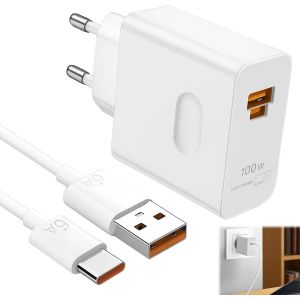 ELVORIX-100W Supercharge Chargeur Rapide pour Honor 200 400, Chargeur 100W 2 Ports PD avec 6A C&acirc;ble USB C 1M pour Honor Magic6 Lite 5 Lite V2 V3 400 200 Lite Smart 90 X6b X8b Pad X8a 9 X9 - Neuf