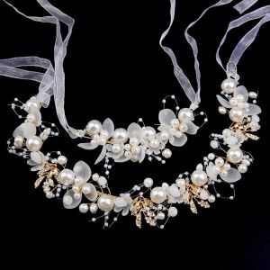 Kal-Bandeaux Mode Pour Femmes, Ensemble De 2 Accessoires Pour Cheveux De Communion Pour Filles Bracelet Anneau De Cheveux En Perles Coiffe De Mariage Pour Filles Ruban Et Banderole (Blanc) - Neuf
