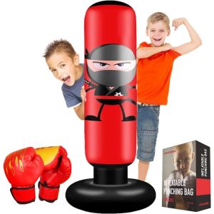 Sac De Boxe Enfant Avec Gants De Boxe 160 Cm Ninja Sac De Frappe Pour Enfants 3-12 Ans Avec Rebond Imm&eacute;diat Pour Pratique Mma Karat&eacute; Taekwondo Pour Gar&ccedil;ons Et Filles - Neuf