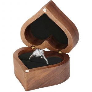 Coeur En Bois En Forme De Bague De Bo&icirc;te De Cadeau - Noir &Agrave; Fente Unique De Bijoux De Cas Pour La Proposition, Engagement, Cadeau De Mariage - Neuf
