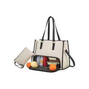 Sac fourre-tout beige avec compartiment isotherme pour le d&eacute;jeuner et portefeuille - Neuf