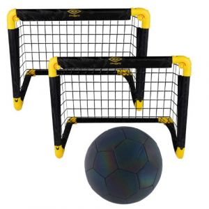 Umbro But De Foot 50 X 44 X 44 Cm, Lot De 2 Avec Ballon, Pliable, Pour Enfants Noir/Jaune - Neuf