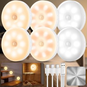Subzonal-6pcs Lampe Detecteur De Mouvement Interieur, Veilleuse Detecteur De Mouvement Pour Couloir Cuisine, &Eacute;clairage D'escalier, Chambre D'enfant, &Eacute;clairage D'armoire - Neuf